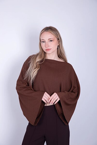 Veni Life Women's Knitted Textured Loose Long Sleeve Boat Neck Blouse