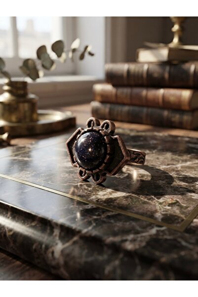 Meneva Aksesuar Navy Blue Star Stone Detailed, Copper Engraved Adjustable Aut...