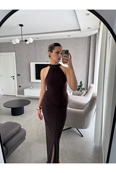 Butik Halter Yaka Maxi Elbise