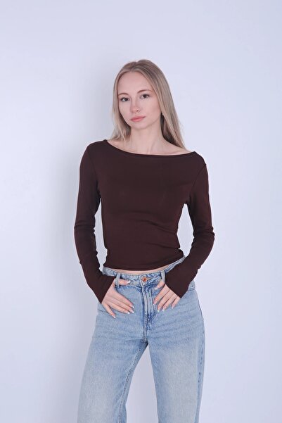 Veni Life Women's Boat Neck Long Sleeve Stretchy Buzi Blouse / Bodysuit