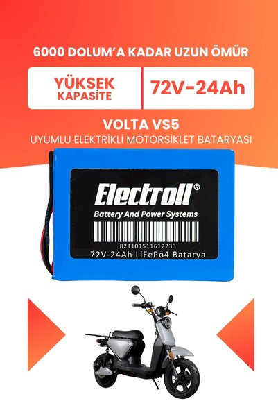ELECTROLL Volta VS5 Uyumlu Batarya (Yüksek Kapasite) LiFePO4 72V 24Ah Elektrikli Motosiklet Bataryası