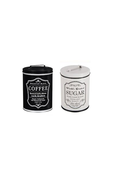 OEM Set de 2 recipiente pentru cafea și zahăr, 1400 ml, din metal, negru și alb