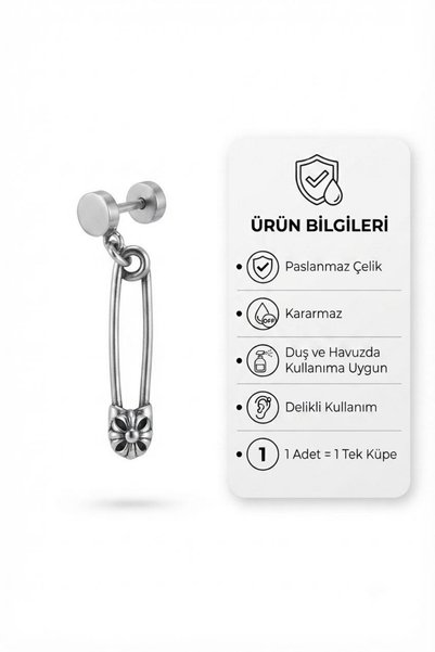 Blisse Piercing Unisex Safety Pin Design Dangle Steel Tunnel Look Earrings