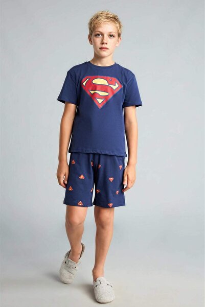 DeFacto Set de pijamale pentru băieți, cu licență Superman, 2 piese, albastru...