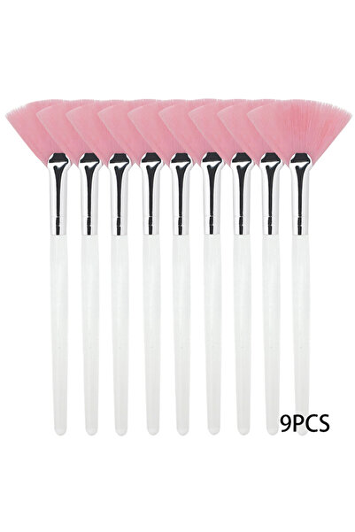 Choice4 HZS-Pink-9pcs 3/9PCS Fan Face Mask Brush Set - Vegan Soft Bristles, H...