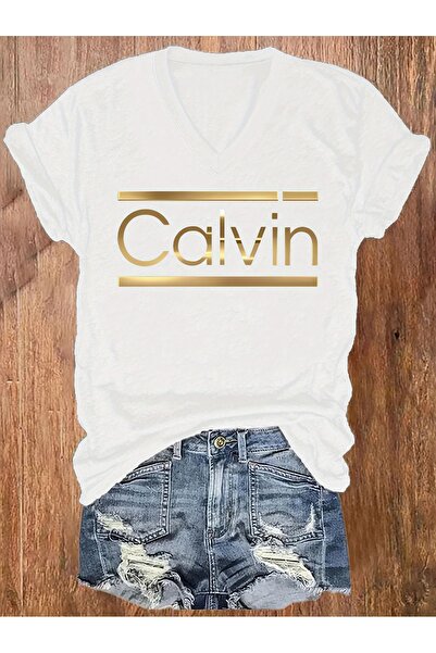 248849 Women'S V-Neck T-Shirt with Graphic Print - Short Sleeve, White, Light...