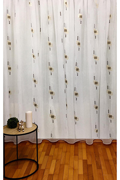 Liz Line Perdea brodata mecanic din seria Geometry, culoare alb/maro, 500x245...