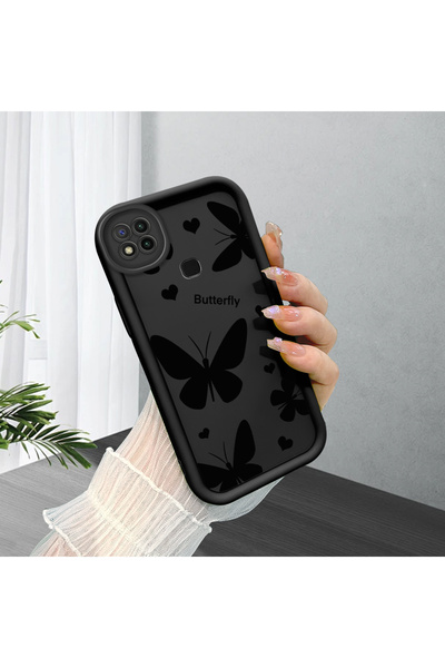 SLIMFELT Redmi 9C/10A Uyumlu Kelebek Baskılı Siyah Silikon Kılıf Darbe ve Çiz...