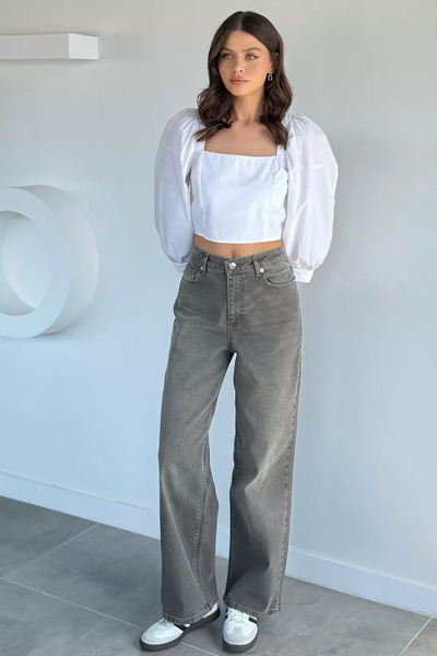 Aryena Mink Women's Loose Fit High Waist Jean Denim Trousers