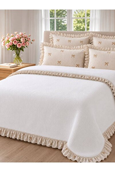 Uçkan home %100 Pamuk Fırfırlı Çift Kişilik Yatak Örtüsü Seti