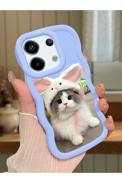 PATTERNOVA Redmi Note 13 Pro 5G Uyumlu Tavşan şapkalı kedi dalgalı kılıf, yum...