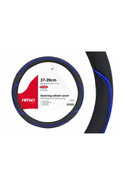 OEM Husa volan negru + dunga albastra SWC-08-M (37-39cm)