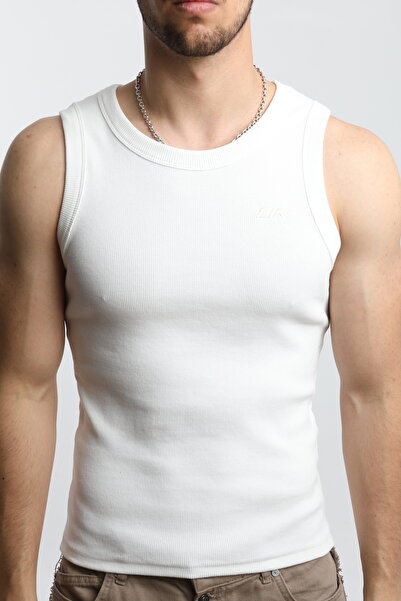 OİR Erkek Fitilli Ekru Renk Tank Top No.1 Likralı Pamuk Kaşkorse Atlet
