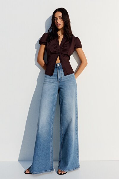 Bershka Yüksek bel geniş paça jean