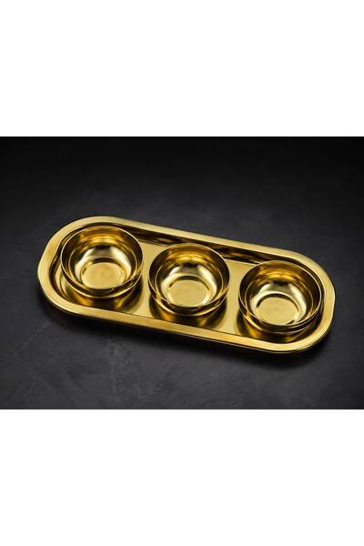 BYSABO 3’lü Gold Metal Çerezlik Seti 1 Tepsi – Şık Sunum Kaseleri, Atıştırmal...