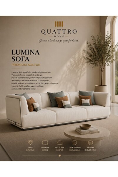 QUATTRO HOME Lumina Sofa Krem Premium Kumaşlı Modern Koltuk