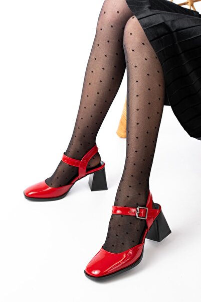 Zerenyus Zri̇n-40450 Premium Red Patent Leather Daily Open-Back Heeled Shoes ...