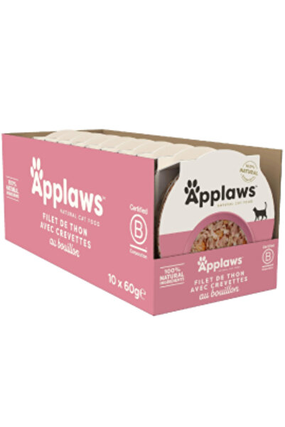 Applaws 100%, Hrană umedă pentru pisici, Pachet cu ton și creveți, 10 x 60 g