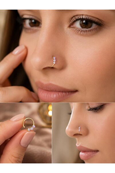 Hd Marketim 925 Ayar Gümüş Minimal Burun Hızması Piercing – Gri Opal Efektli ...