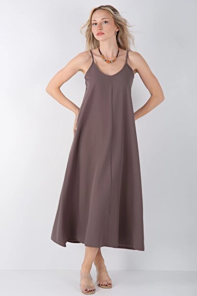 Veni Life Women's Comfortable Cut Modal Fabric Long Dress with Rope Straps