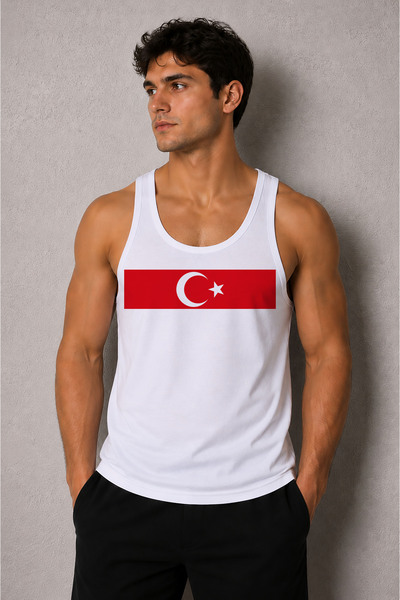 cesita Turkey Turkish Flag Printed Men's Gym Fitness Sportsman Singlet