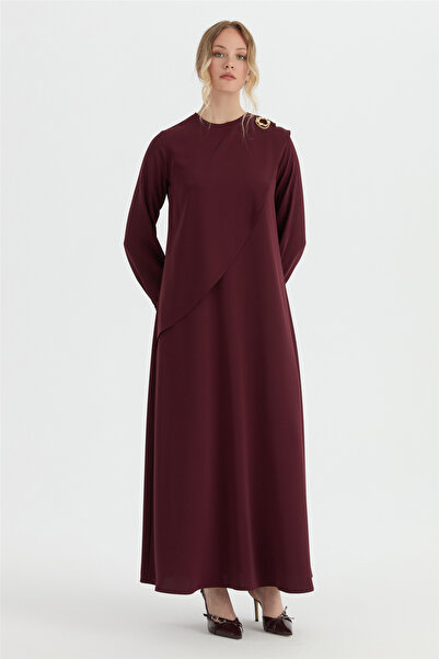 Esswaap فستان فيلا بتفاصيل على الكتف باللون العنابي