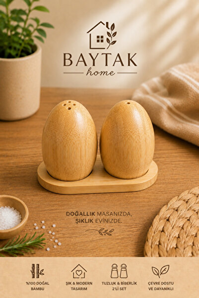 BAYTAK HOME Natural Bamboo Egg-Shaped Salt and Pepper Shaker Set – Modern Kit...