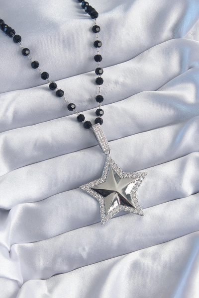 ARMÜZ Silver Color Black Bead Zircon Stone Brass Star Model Vip Series Women'...