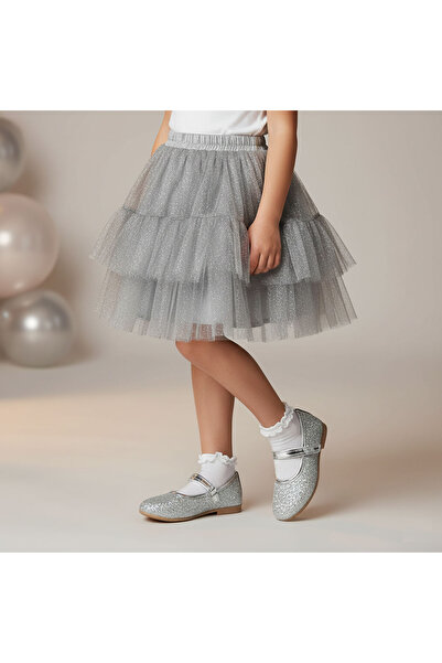 welissa Girl's Ballerina Shoes Silver Sequin Glitter Evening Dress