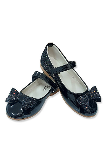 welissa Girl's Ballerina Shoes Black Glittery Bow Evening Dress