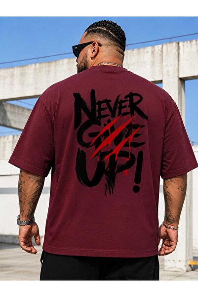 ZAVIXO تي شيرت رجالي كبير الحجم مطبوع عليه Never Give Up مصنوع من القطن بنسبة...