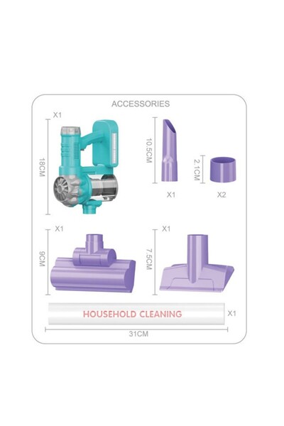 Malvys Aspirator de jucarie pentru copii Malvys®, set curatenie fara fir cu accesorii interschimbabile, functie aspirare simulata, joc de rol casa, 3+ ani