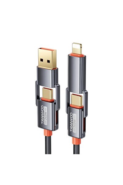 TRANYOO 4 in 1 Charging Cable 240W Super Fast Charging Nylon Braided Charging...