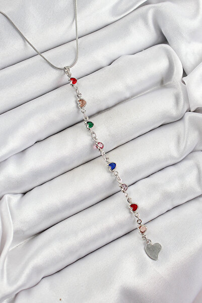 ARMÜZ Brass Silver Color Mixed Color Zircon Stone Heart Y Women's Necklace