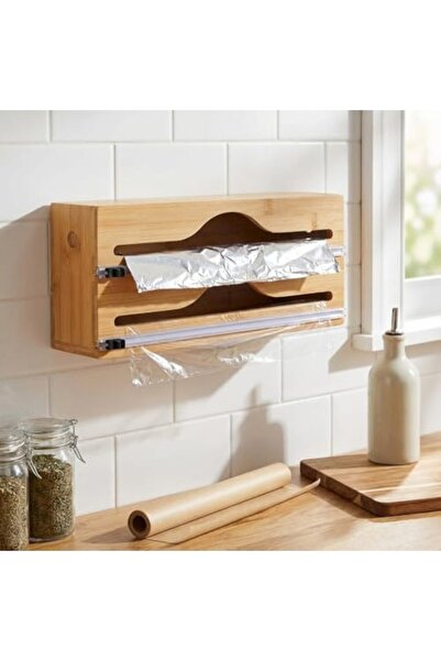 Yıldızan Albemo 2-Compartment Natural Bamboo Foil and Cling Film Cutter Organ...