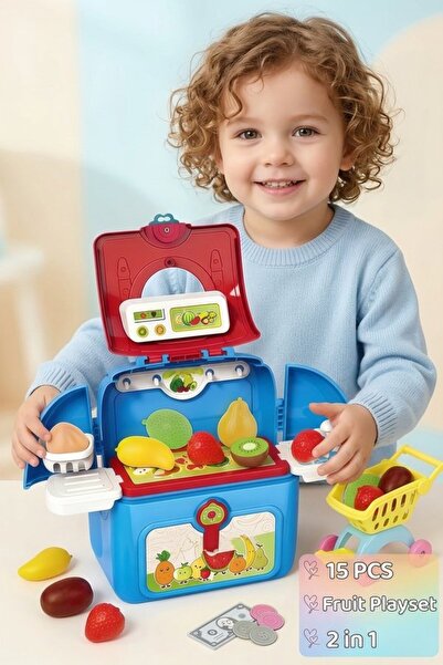 Generic 15 Piece Plastic Transformable Pretend Play Fruit Market Set Backpack...