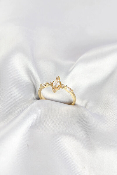 ARMÜZ Gold Color Vintage Model Zircon Stone Ring