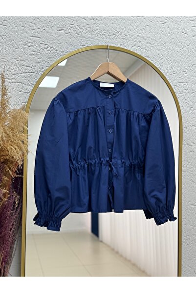 MİHRA STORE Aylinay Gathered Waist Tunneled Shirt-Bn4174 Navy Blue