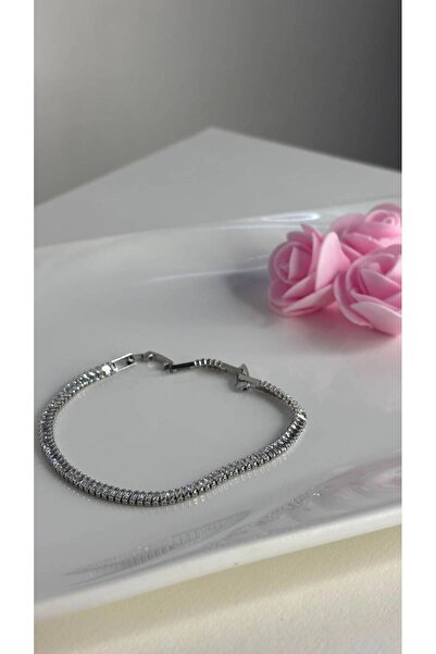 stainles steel A Silver Bracelet with Sparkling Rhinestones, Perfect for Any ...