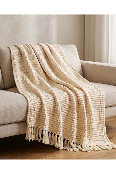REDTAG Beige Woven Cotton Throw