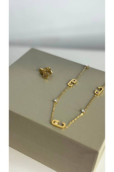 Seen Time Elegant and Simple Gold Earring and Necklace Set