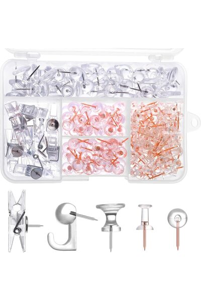 Arabest 200 Pieces Push Pins Set,5 Types Clear Thumb Tacks,for Wall Cork Boar...