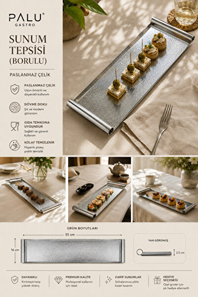 PALU GASTRO Stainless Steel Tubular Presentation Tray – Stylish and Modern 53 cm