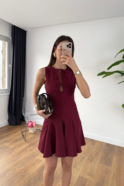 My Blog Burgundy Lace-Up Flounce Dress - 2Y251049