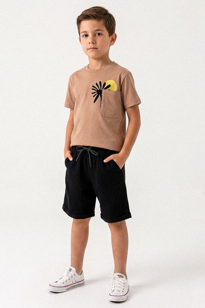 kinderos Palm Tree Printed Muslin Shorts Boys' Two-Piece Set - 26Y 60299