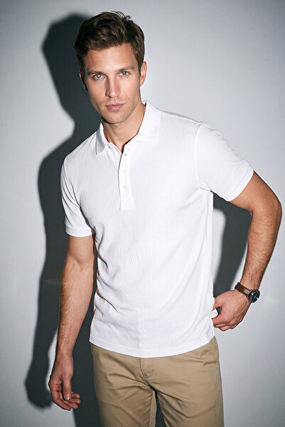 Tommy Crosse Premium Seersucker Waffle Textured Men's Polo Neck T-Shirt
