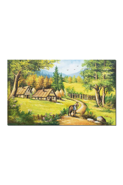 artnova Tablou pictat manual, Pe meleaguri mioritice la bunici, 100x60cm ulei...