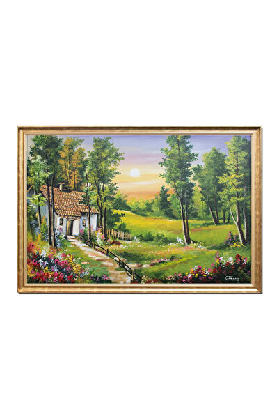artnova Рамкирана картина на летен пейзаж с пъстри цветя, ръчно рисувана, На ...