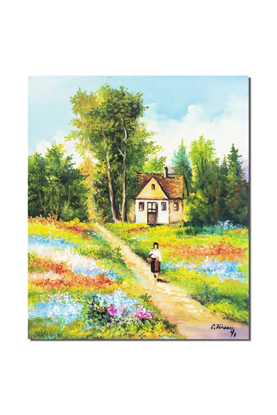 artnova Tablou peisaj pictat manual, Amintiri din copilarie, 60x50cm ulei pe ...