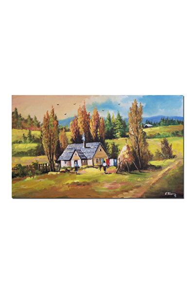 artnova Ръчно рисувана пейзажна картина, Селска къща, 100x60см маслена на пла...